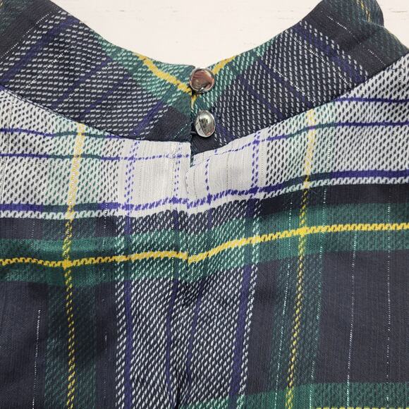 J Crew Sleeveless Peplum Top Gilded Highland Tartan Plaid Blue Green Mockneck XS - Picture 7 of 11